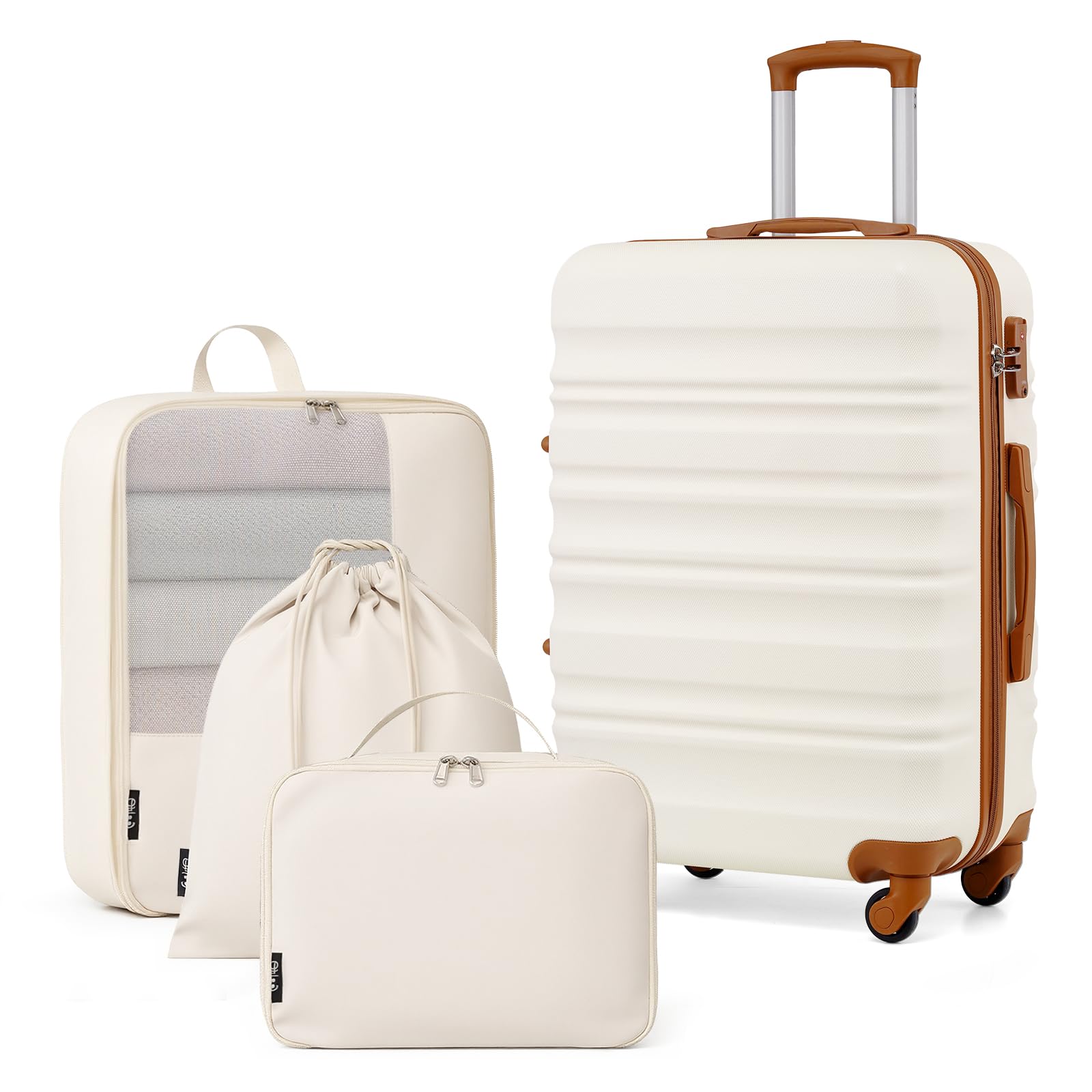 COOLIFE Koffer Set 24 Zoll, ABS+PC Hartschalenkoffer mit Rollen & TSA-Schloss, Enthält 1 Schuhbeutel + 1 Kulturbeutel + 1 Reise-Organizertasche (Grün, 4-teiliges Set)