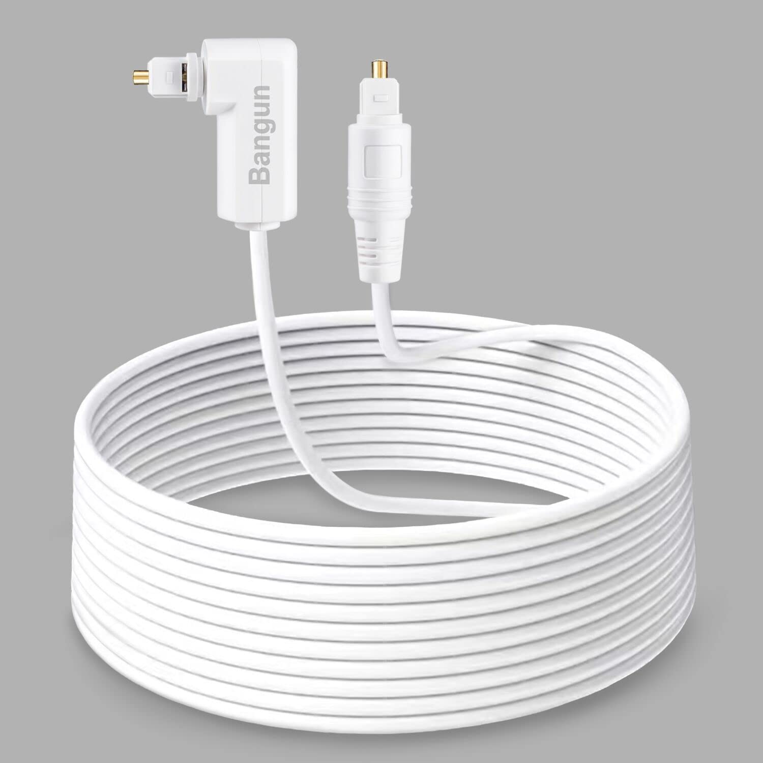 White Optical Audio Cable 35ft, Slim 90 Degree Digital Audio Optical Cord, SPDIF Toslink Optical Cable, Right Angle Fiber Optic Audio Cable, Optical Sound Cable for Sound Bar/TV/PS4/Xbox/Home Theater