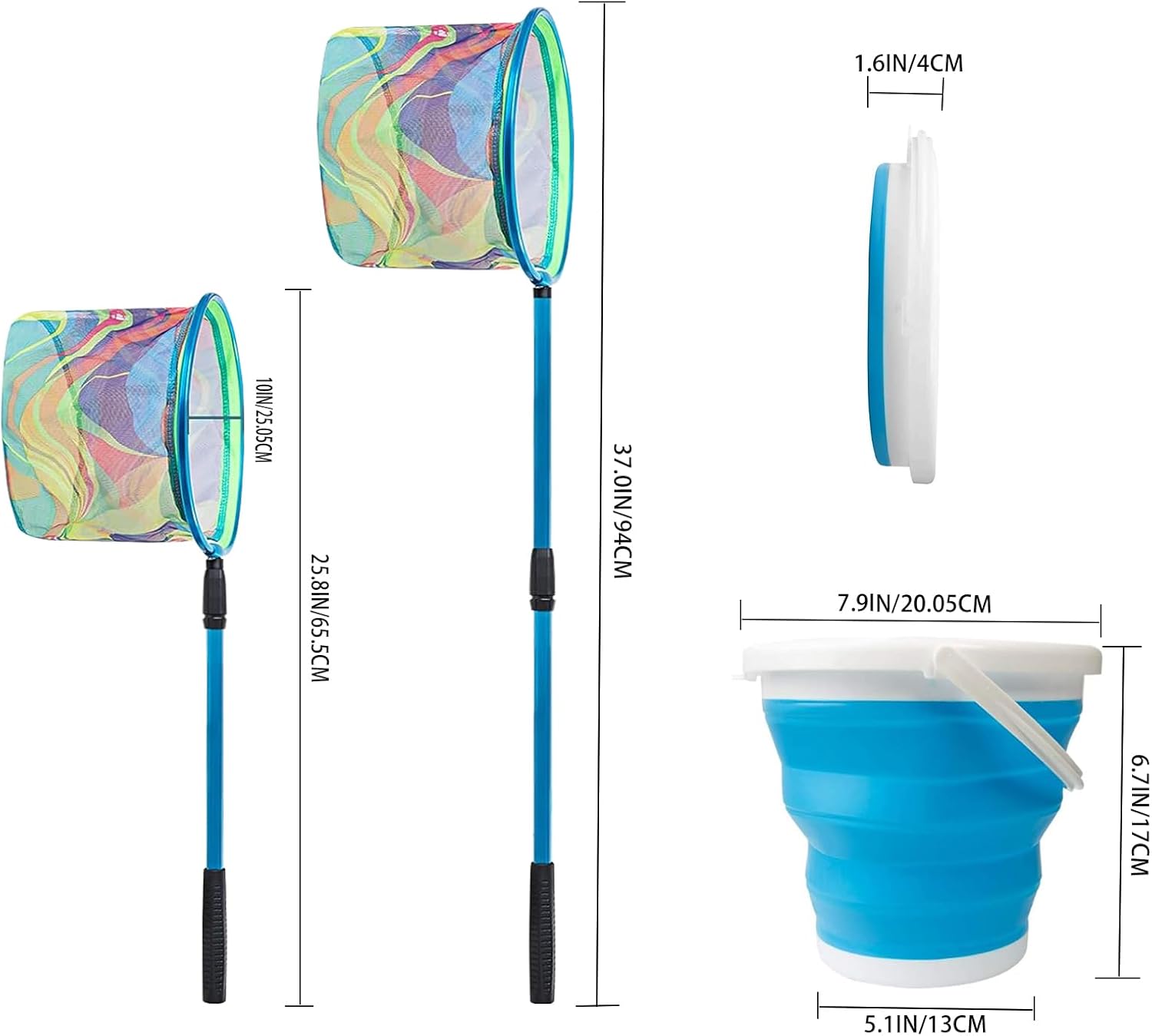 Fishing Nets with Bucket Fishing Retractable Landing Net Lightweight Aluminum Pole with Non-Slip Handle for Catch and Release and Release Frogs Butterfly Youth Outdoor