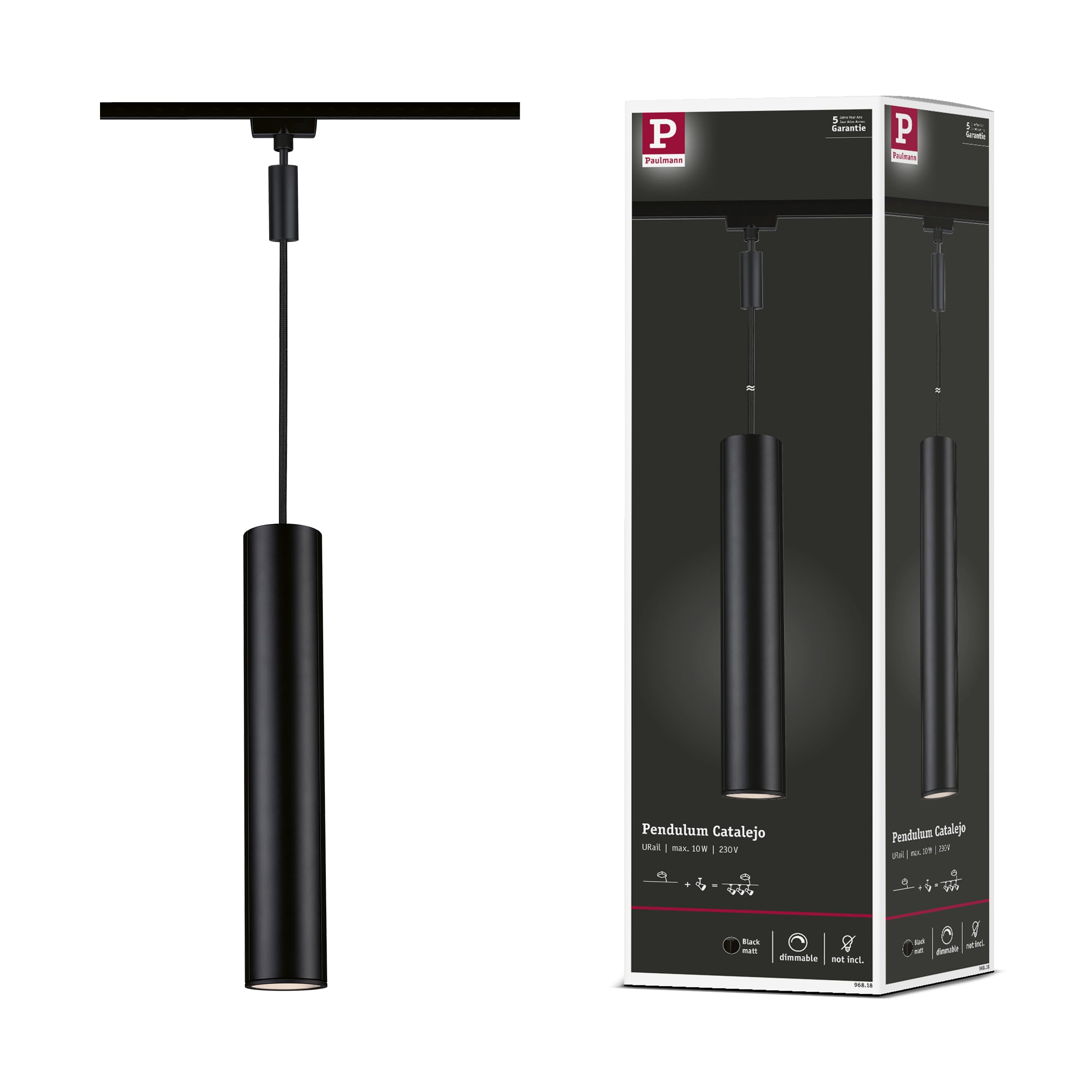 Paulmann 96818 URail Suspension Catalejo GU10 max. 10 W dimmables 230 V noir mat Système de rails - Libre choix de l'ampoule