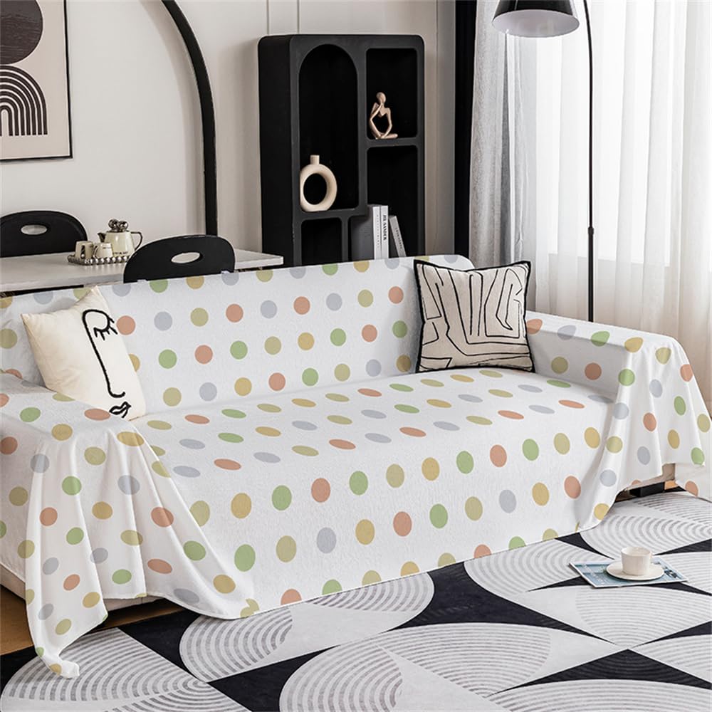 Housse de canapé protège salon contre taches et usure motif pois chic