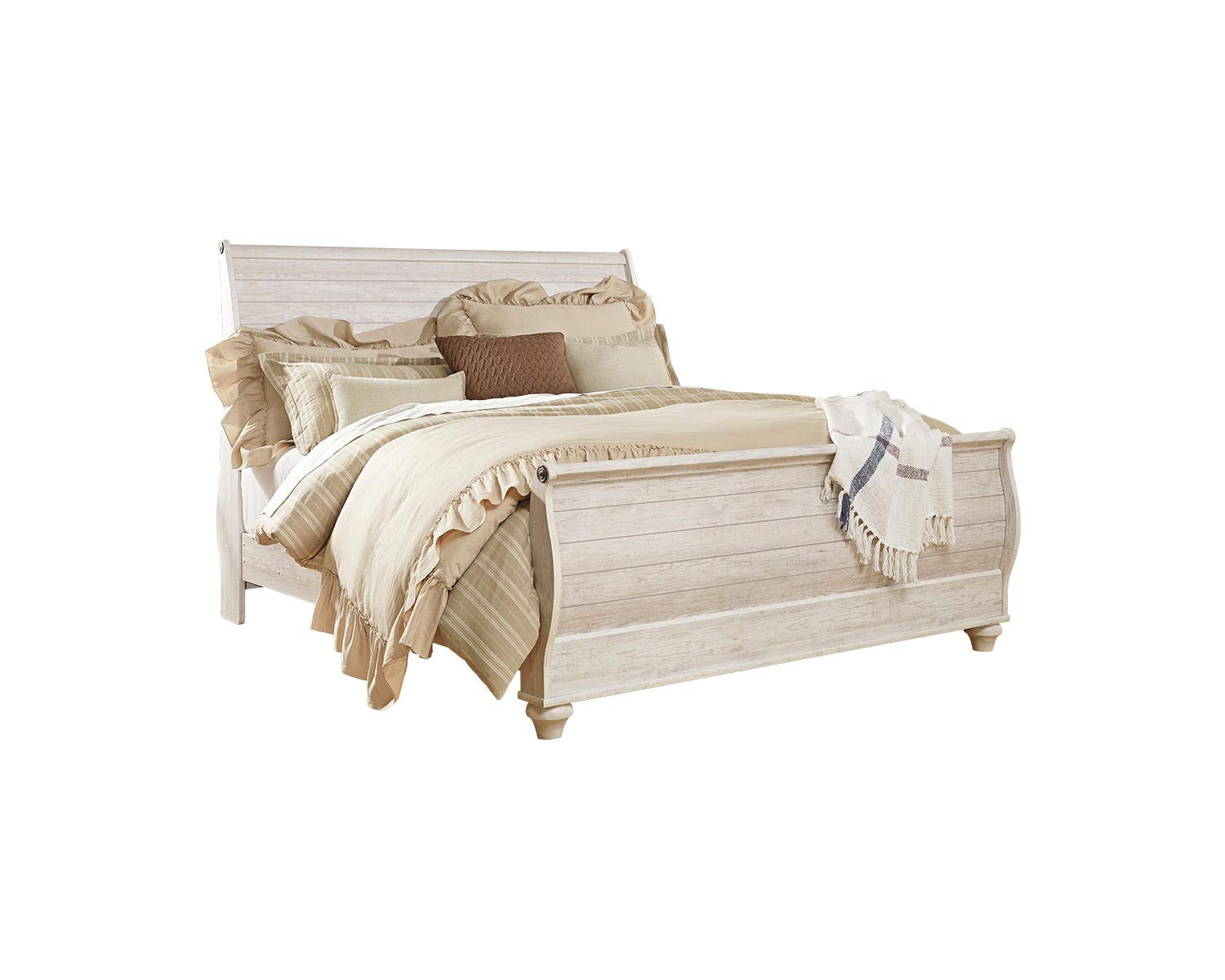 Signature Design by Ashley Willowton Cottage Farmhouse Sleigh Headboard ONLY, King(incomplete), Whitewash