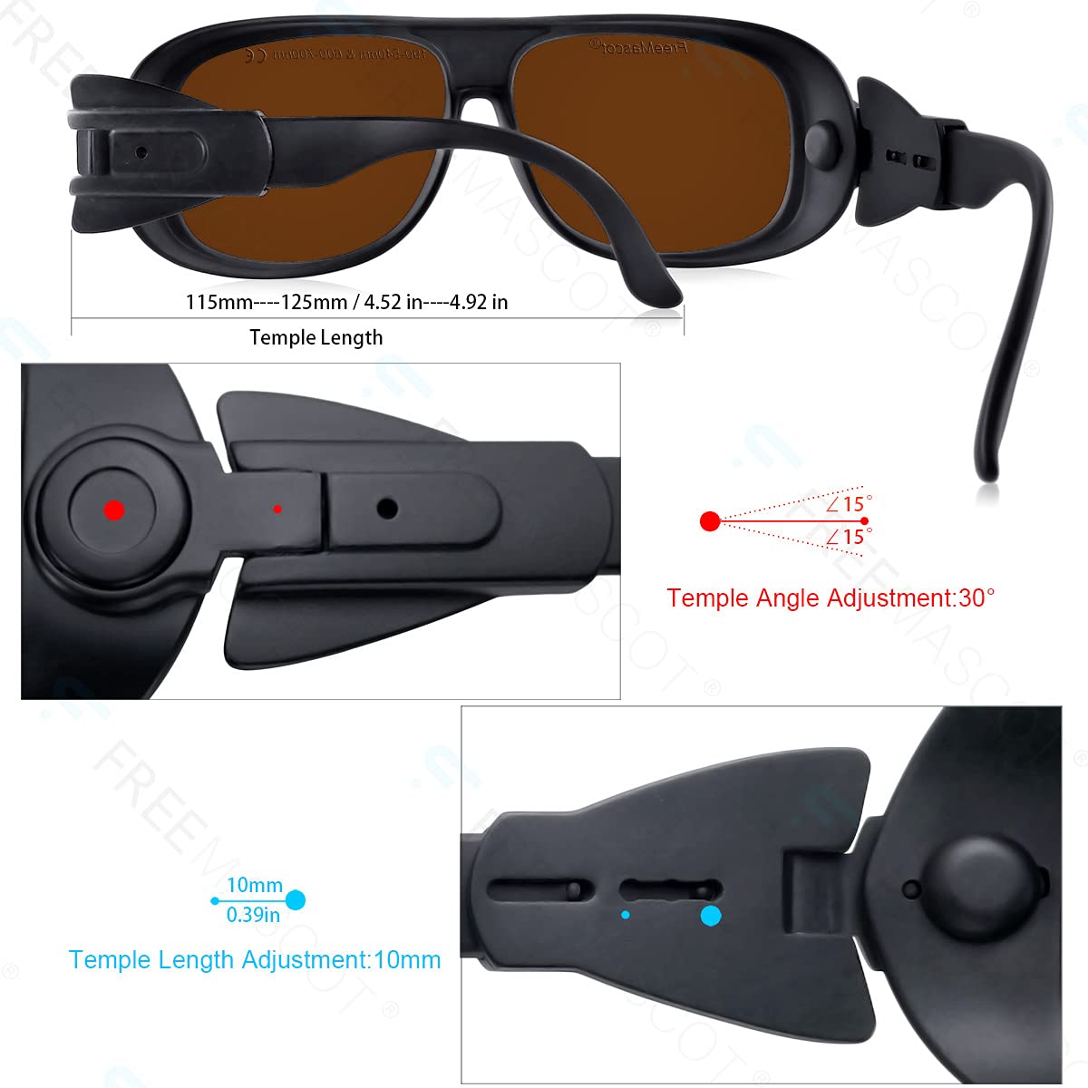 FREEMASCOT Lunettes de sécurité professionnelles OD 4+ 190 nm-540 nm/600 nm-760 nm laser pour lumière laser violet/bleu/vert et rouge (style de monture 1)