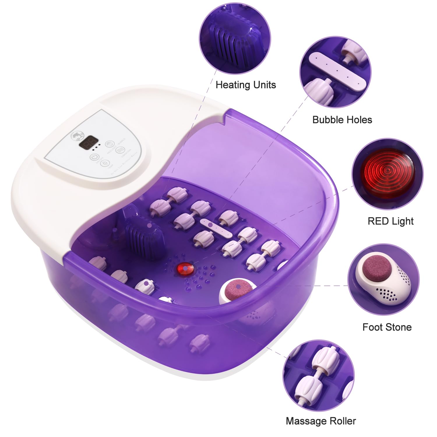 ECARBME Heated Foot Spa Bath Massager with Bubbles and Massage Rollers