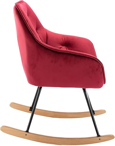 Miniatura 5 de TRIPLE TREE Cómoda silla mecedora de tela moderna y cómoda mecedora de mediados de siglo mecedora tapizada compacta con acolchado para guardería