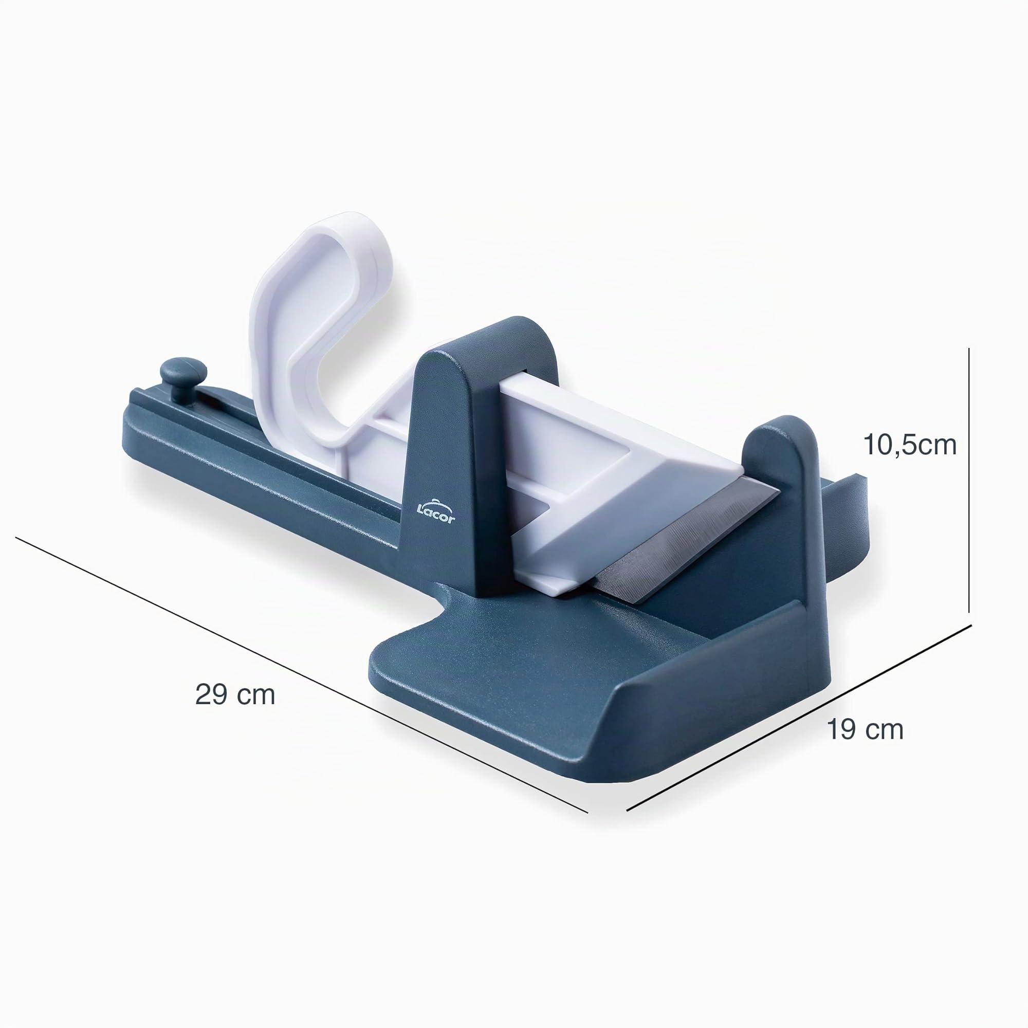 LACOR 60559 Guillotine pour charcuterie 100% sans BPA, lame en acier inoxydable, sécurité maximale, passe au lave-vaisselle, dimensions 29 x 19 x 10,5 cm, diamètre 5,5 cm, gris
