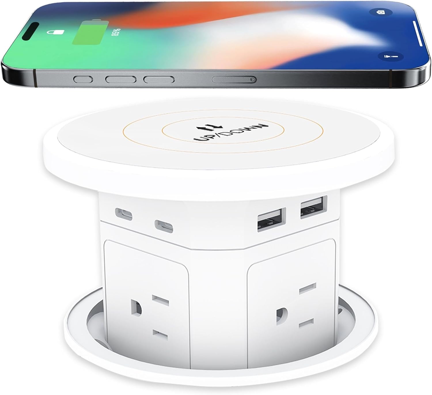 ANCIENTPWR Pop Up Outlet with Wireless Charging, 9-in-1 Built-in Countertop Power Hub, Gas-Lift Design, 4-1/8" Cutout, 2500W for Kitchen, Office & Conference Table