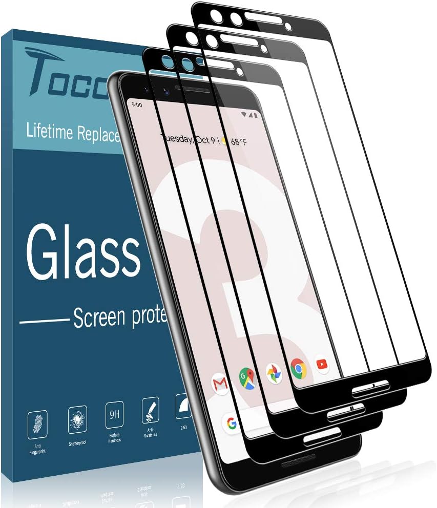TOCOL 3 Pack Screen Protector for Google Pixel 3, Full Coverage Case Friendly 9H Hardness Tempered Glass