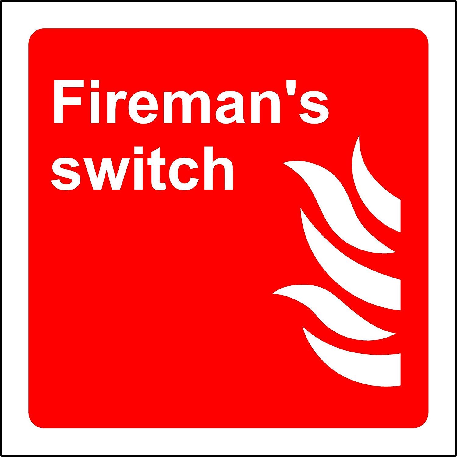 Fireman's switch fire Safety sign - 1.2mm Rigid plastic 100mm x 100mm