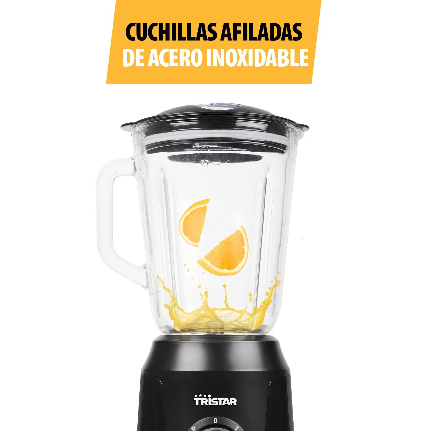 Tristar Batidora, jarra batidora de cristal de 1 litro, 2 velocidades, función pulso para picar hielo, piezas aptas para lavavajillas, negra, 350 W, Smoothie Maker BL-4482