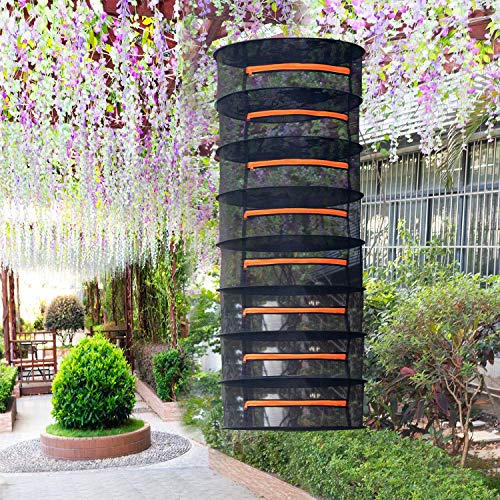 Image of Desy & Feeci Herb Drying Rack-2ft Diameter 8 Layer Folding Mesh Hanging Basket Dryer Net with Zippers for Seeds Flowers Buds Plants Garden Outdoor Bumper Harvest(D24xH31 inch)
