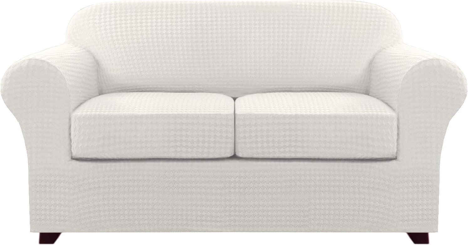 3 Piece Sofa Covers Stretch 3D Modern Pattern Sofa Covers for 2 Cushion Couch Covers Sofa Slipcovers Plus 2 Individual Cushion Covers, Ultra Thick Bouncy Customized (Large, Ivory)