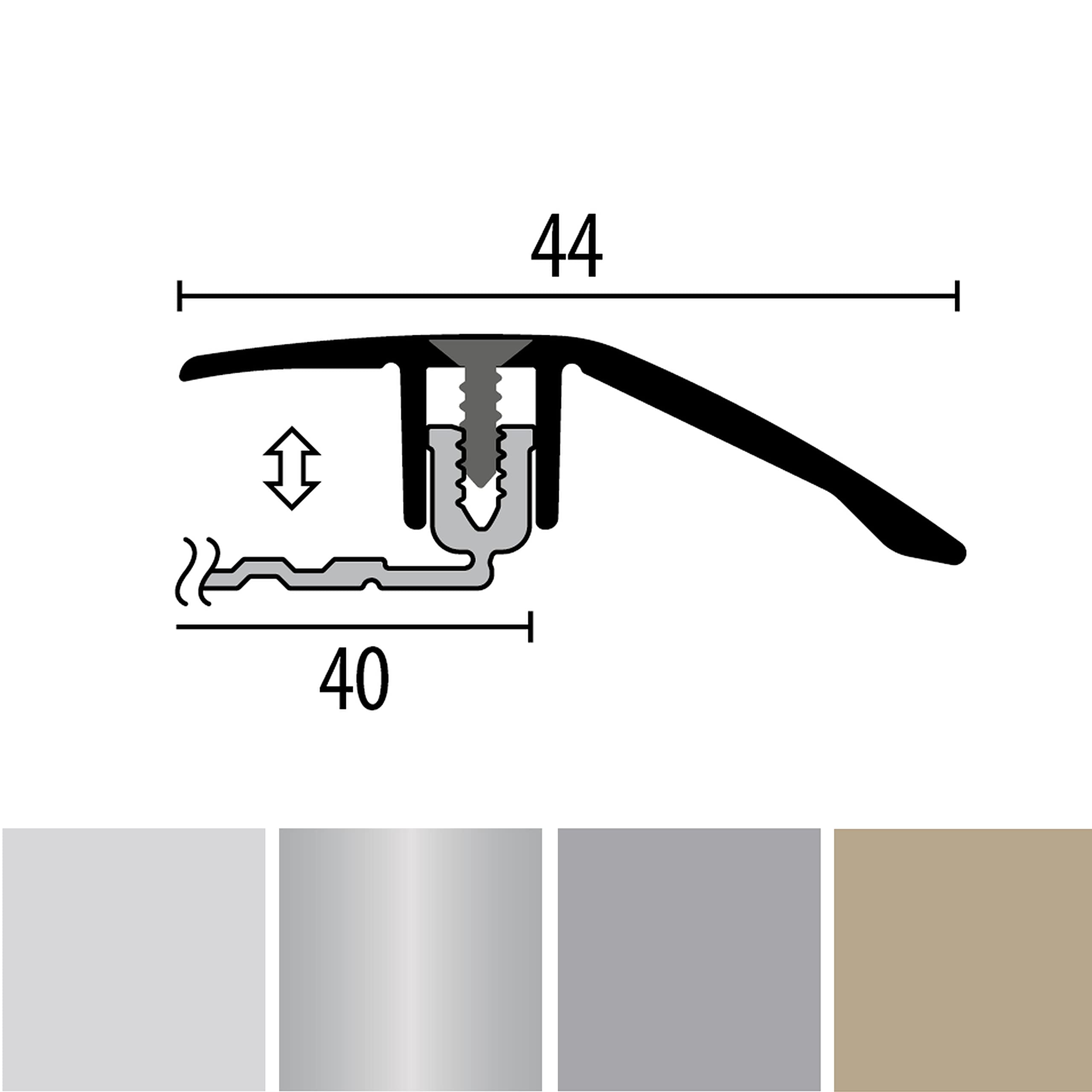 PROVISTON | Profilé de finition parquet | Largeur 44 mm | Épaisseur sol 6,5-16 mm | Longueur 1000 mm | Profilé en alu | Barre de seuil | Couleur sablé | 1 pièce