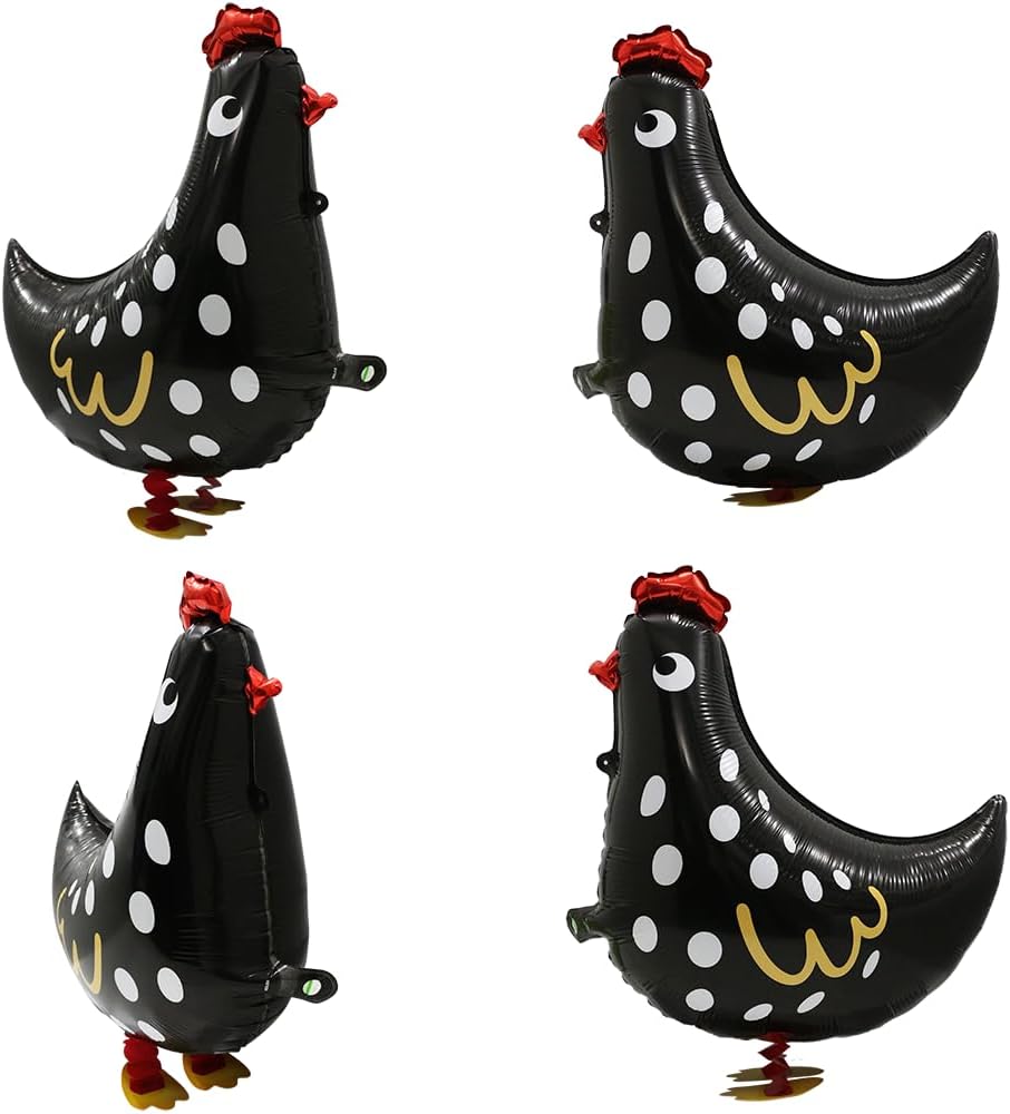 4D Realistic Walking Chicken Balloon Cute Pet Farm Animals Balloon Chick Easter Decor, 4 Pack Black Chicken Walk Balloons Toys Air Walker Animal Party Supplies Baby Shower Wedding Birthday Decortion