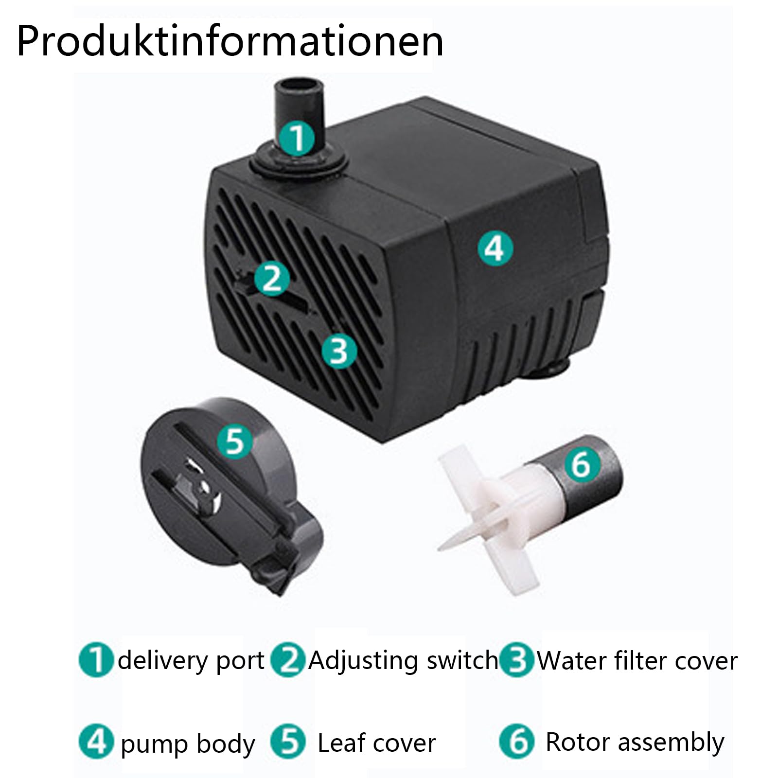 GERUI 2 x mini pompa wodna, 280 l/h, 4 W, 220 V-240 V, 50/60 Hz, regulowana objętość wody 8/13 mm, pompa do fontanny, nadaje się do małych akwariów, pomp do akwarium, ogrodów