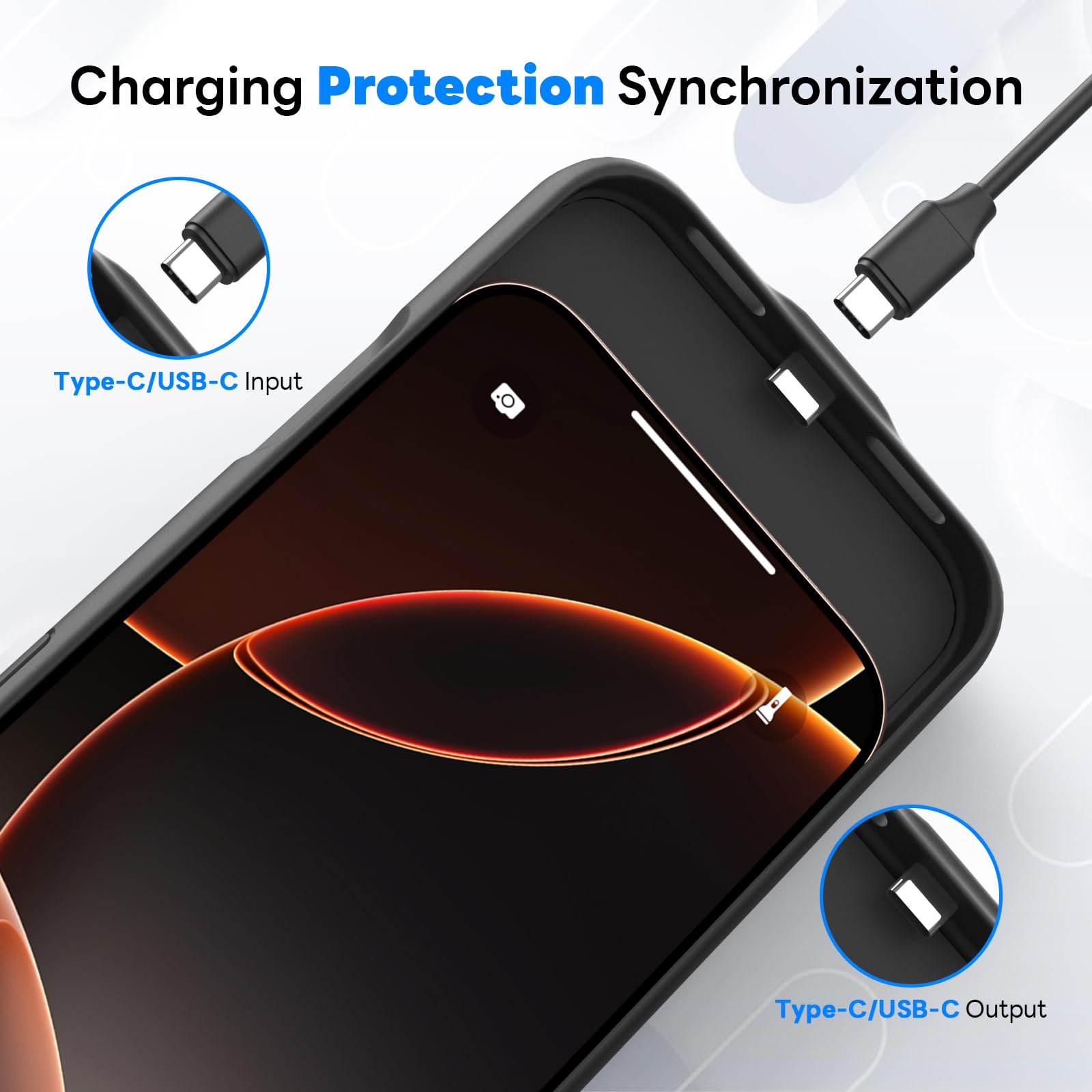 Custodia per batteria per iPhone 16 Pro Max (6,9"), 7000 mAh, ricaricabile, con protezione del carro armato, in vetro, con batteria aggiuntiva, colore nero