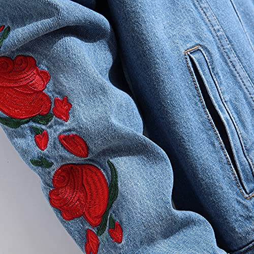 Men's Oversize Floral Print ​Daily Denim Jacket Lapel Casual Patchwork Button Fit Classic Coat Warbler Jacket #TOP6