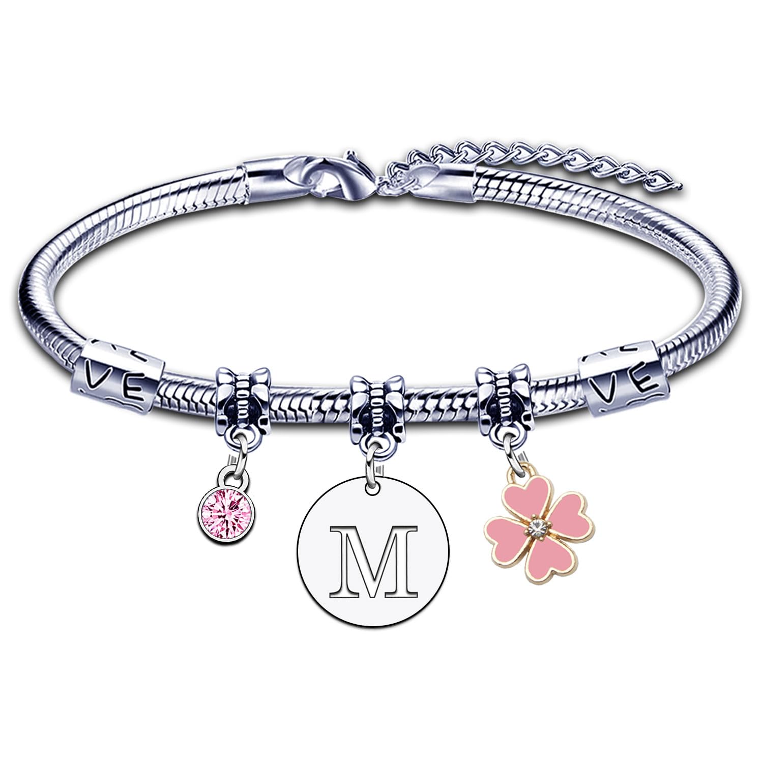 KJKJKJ A-Z 26 Lettera Iniziale Ciondolo Bracciale Donne Natale Regalo Personalizzazione Idee Regalo di Compleanno Bracciale,Figlia Sorelle Amici Amante Compleanno Natale Laurea Regalo Bracciale