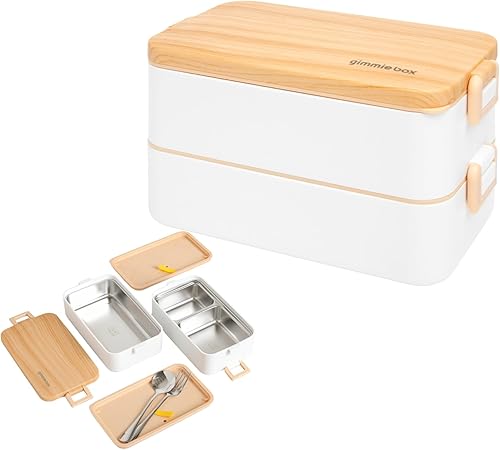 gimmiebox lonchera bento de acero inoxidable de alta calidad con compartimentos para adultos, cuchara y tenedor, a prueba de fugas, cierres