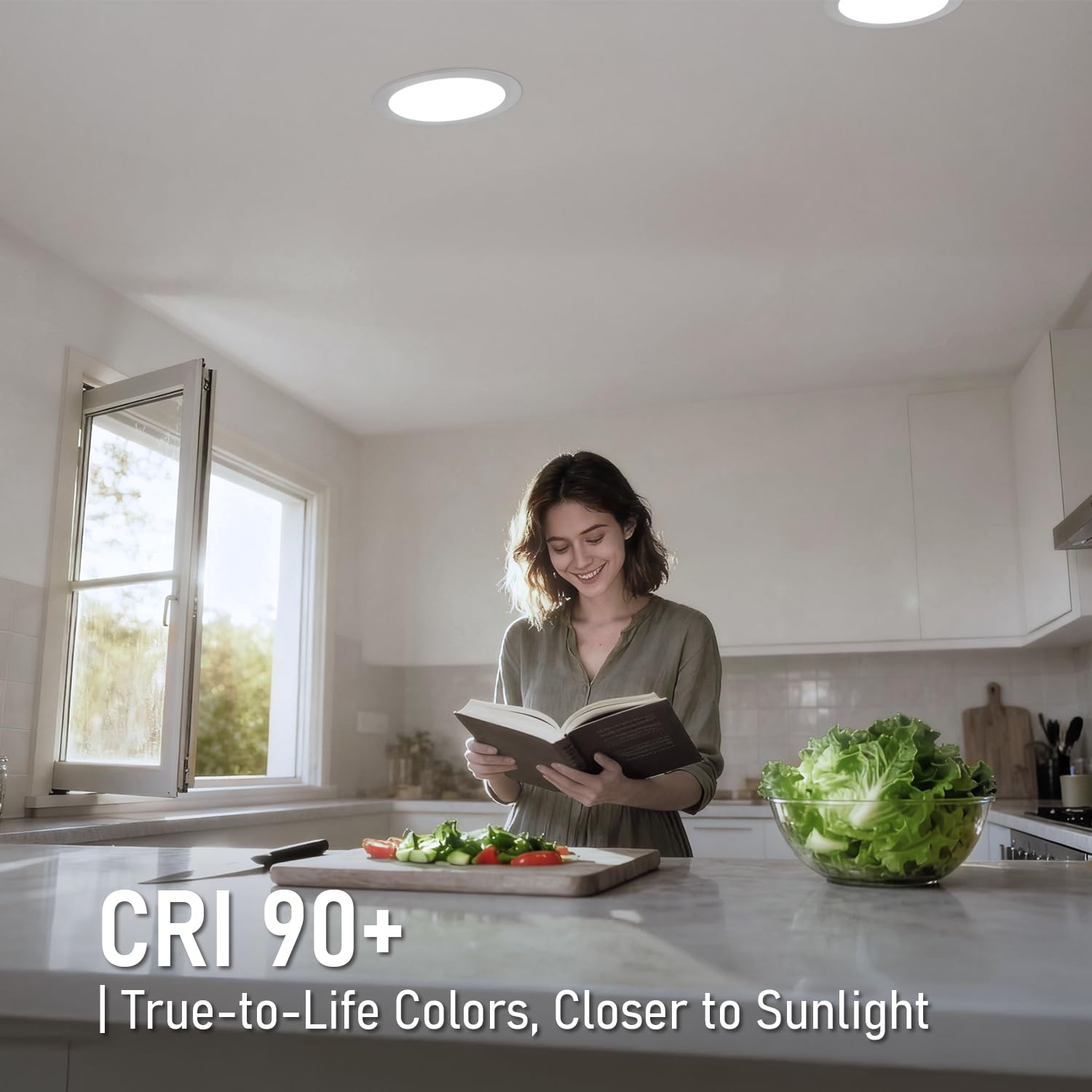 TORCHSTAR Seria Basic 12-pak 5CCT 8-calowe ultracienkie oświetlenie LED do zabudowy z J Box, CRI90, aluminium, 2700K3000K3500K4000K5000K, 5%-100% ściemniana wąska oprawa wpuszczana, 18W 1450LM, ETL i