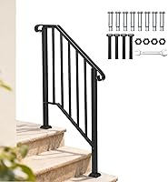 VINGLI Adjustable Wrought Iron Outdoor Stair Handrail for 2-3 Steps - 450lbs Capacity, Rust-Resistant for Porch, Concrete, Wooden Steps (Black)