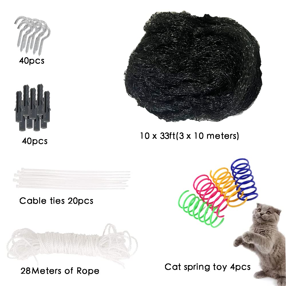 Katze Balkon Netz Katzennetz Balkonschiene Netz Katze PET Balkon Anti Fall Netz Katzenzaun Netze Transparent Nylon Haustier Mesh Zaun Anti Fall Netz für Balkon Fenster Treppen (3 x 10 m, Schwarz)
