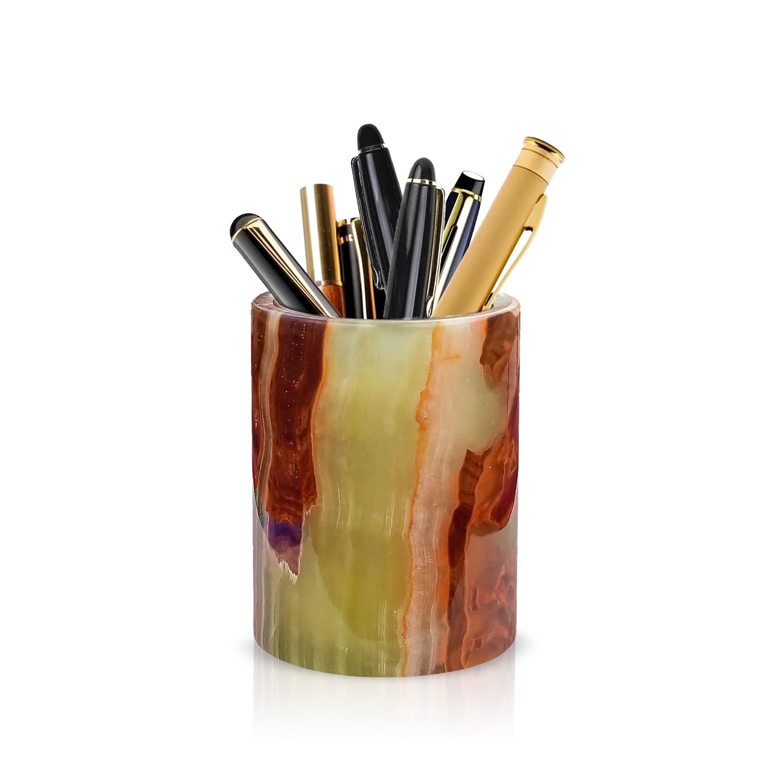 SHOPUKASA Natural Marble Office Desk Organizer Tidy Pen Pencil Pots Holder Stationery Storage Box Desk Accessories Size: Dia 7cm Height 10cm (White)
