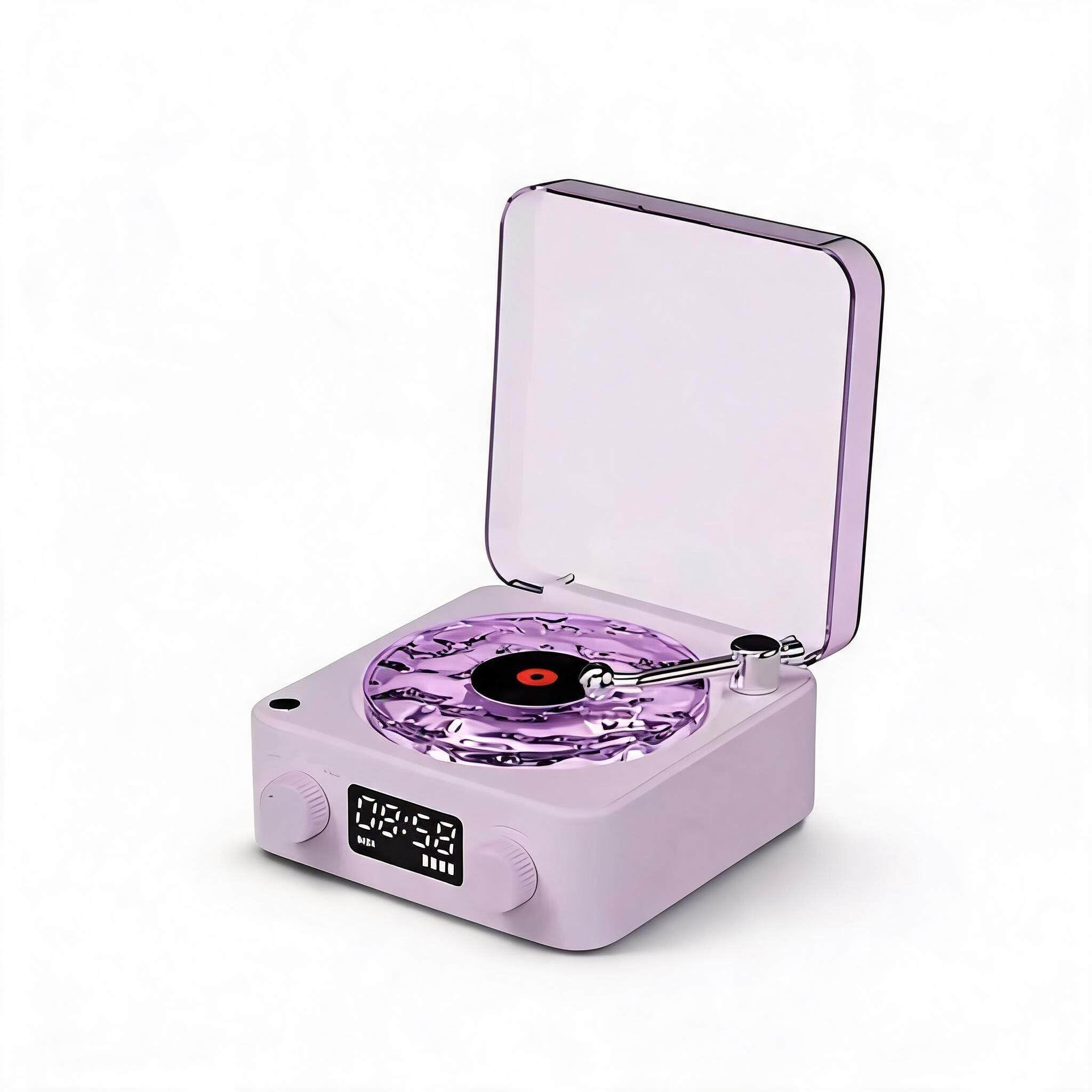 Waves Tourne-Disque Vintage, Le Lecteur Waves avec Veilleuse et Affichage de L'heure, Haut-Parleur Bluetooth Vintage, Lecteur CD Stéréo Portable pour Chambre à Coucher, Bureau,