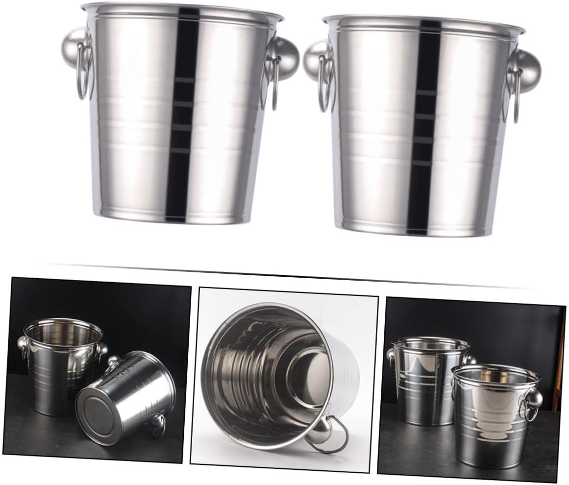 PRETYZOOM 2pcs Portable Ice Bucket Bar Ice Cube Holder Chiller Bucket Ice Container Barrel Iced Bucket Drink Dispenser Cocktail Ice Bucket Wine Cooler Bucket Stainless Steel Silver