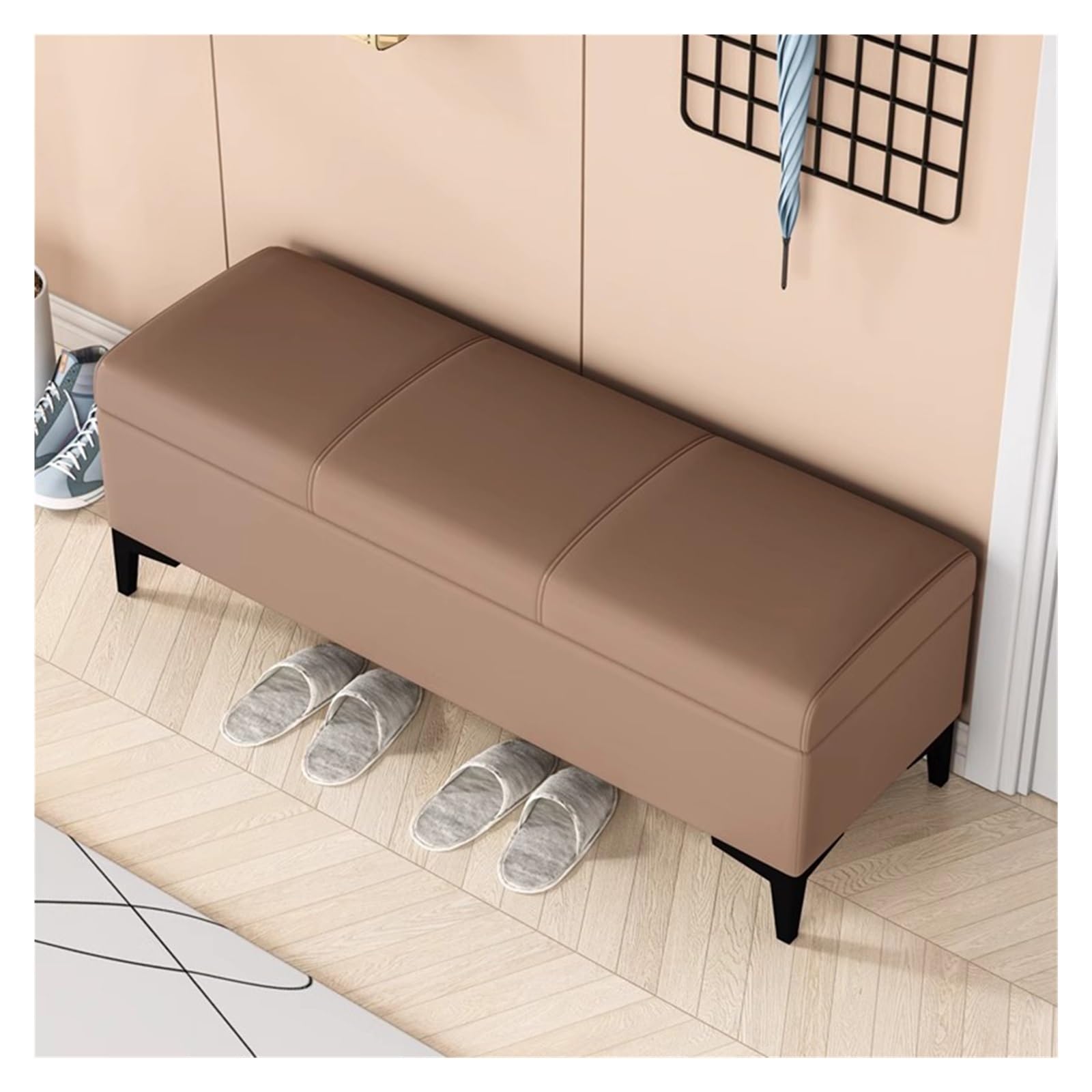 WDSOPK Storage Bench End of Bed Ottoman Upholstered Foot Rest Rectangular Couch Ottoman Storage Chest Footstool for Living Room,Bedroom,Entryway（Brown-60CM）