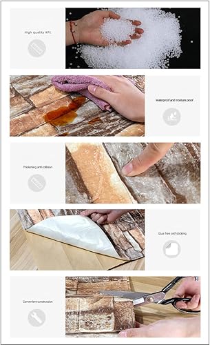 Miniatura 3 de Paneles de pared de ladrillo de espuma 3D de 13.78 x 30.31 pulgadas, papel tapiz de ladrillo sintético, autoadhesivo, impermeable, calcomanías de