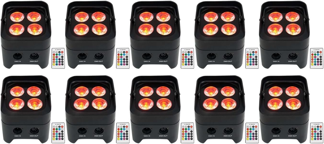 Rockville Best PAR 50 24W Rechargeable Par Can Wash Light, Wireless DMX, 6-in-1 RGBWA+UV LEDs, 4400mAh Battery, for DJs and Event Lighting, 10-Piece