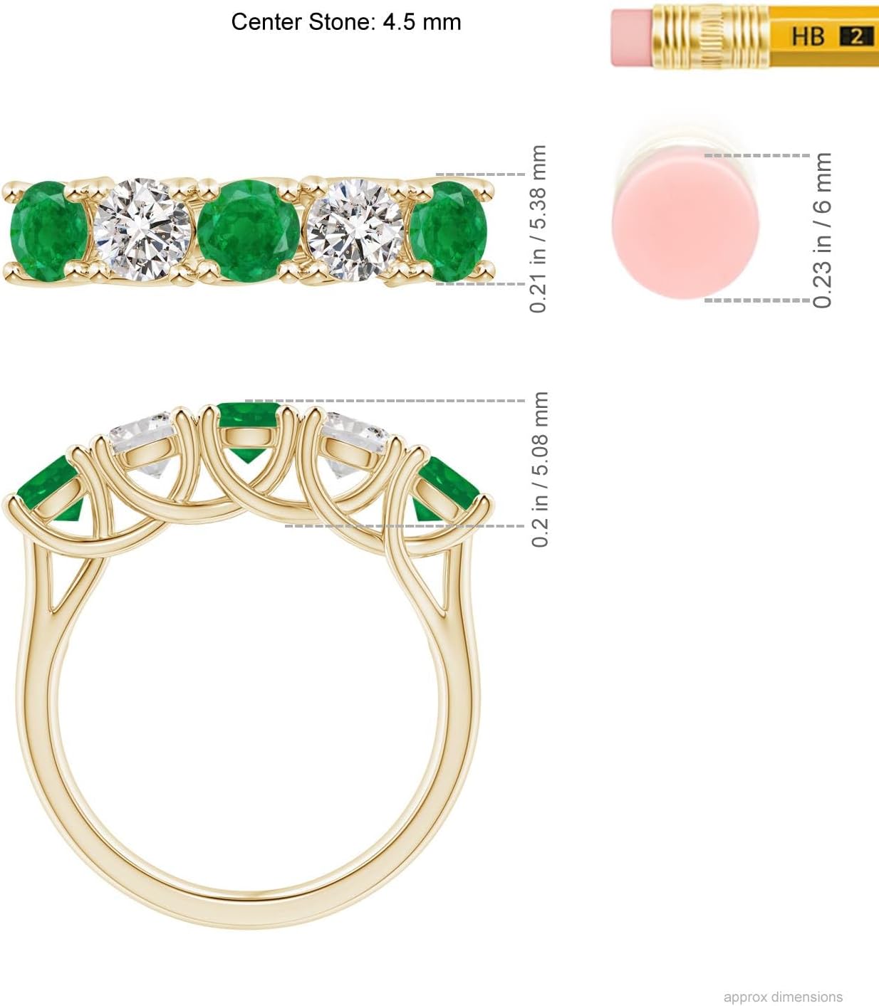 Angara Natural Emerald Wedding Band for Women | Half Eternity 5 Stone Emerald and Diamond Wedding Band in 14K Solid Gold/Silver/Platinum | May Birthday, Anniversary, Gemstone Jewellery Gift