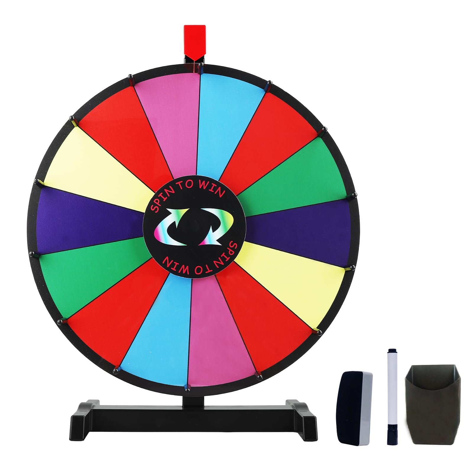iElyiEsy 24 Inch Tabletop Spin Prize Wheel with 14 Slots Durable Base Stand Spinning Wheel for Prizes with Dry Erase Markers and Eraser for Carnival Trade Show Party Game
