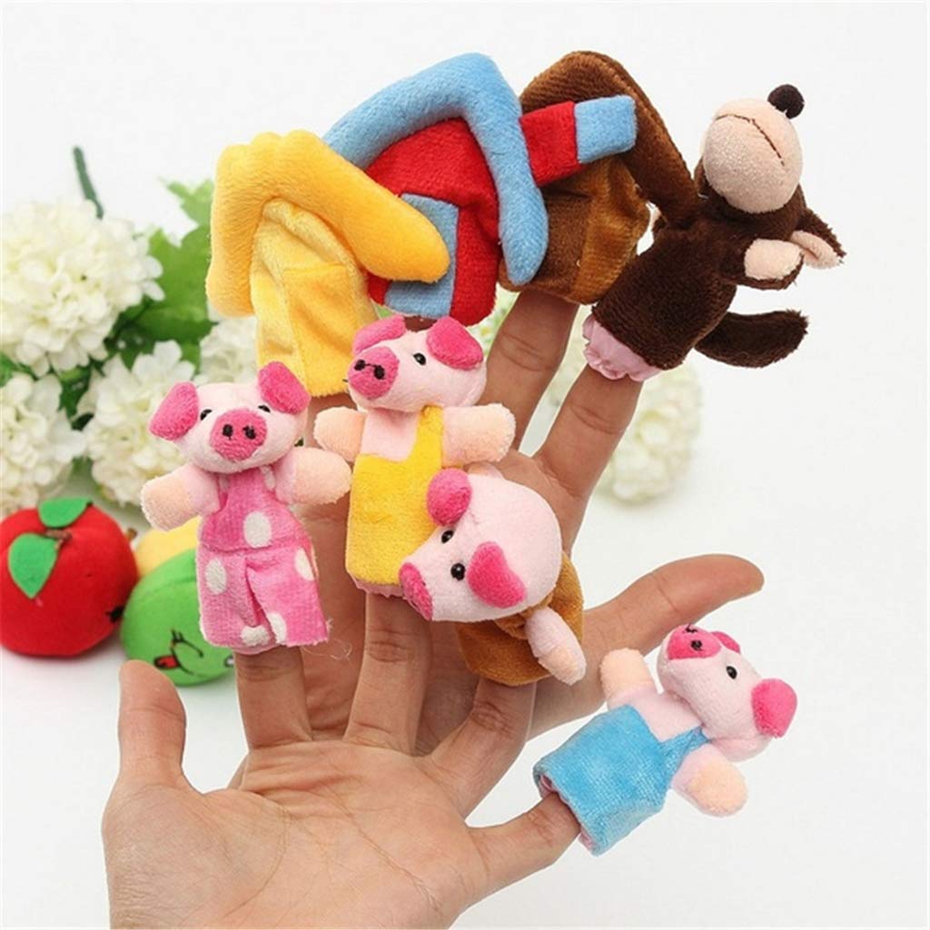8pcs marionnettes à doigt en peluche histoire les 3 petits cochons