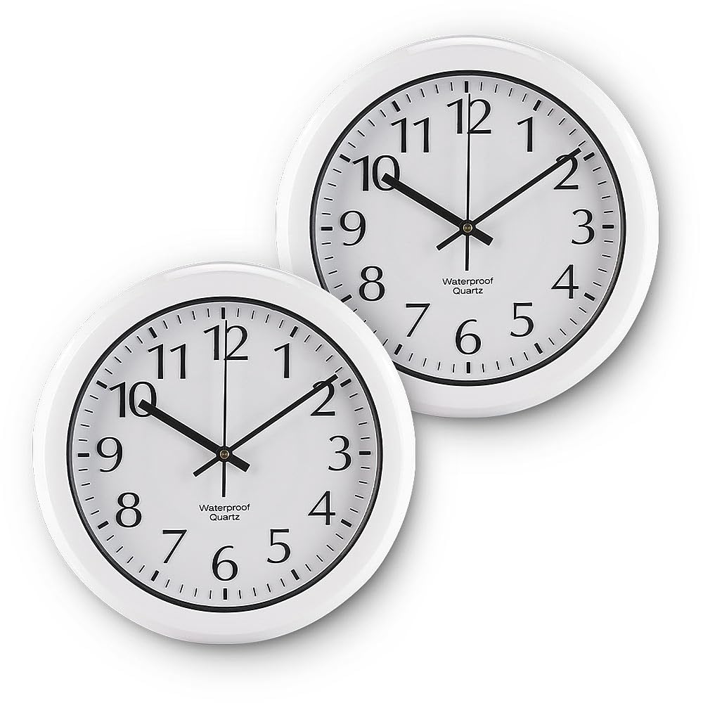 Uhr wasserdicht: 2er-Set wasserdichte Funk-Wanduhren im Hochglanz-Gehäuse (Outdoor Wanduhr Funkuhr, aussen, Sauna)