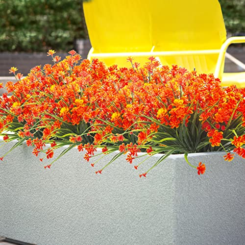 Artificial Fake Flowers, 12 Bundles Outdoor Uv Resistant Greenery Shrubs Plants Indoor Outside Hanging Planter Home Garden Décor (Orange) #TOP4