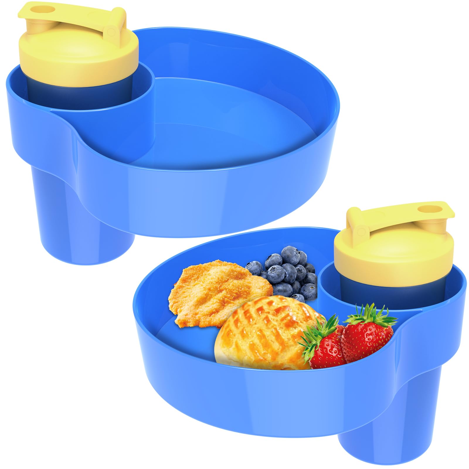 Car Seat Snack Tray for Kids: Kids Car Travel Tray with Cup Holder, Toddlers Road Trip Essential, Snacks Food Plate for Stroller, SnackTray with a Cup Holder (2, blue)