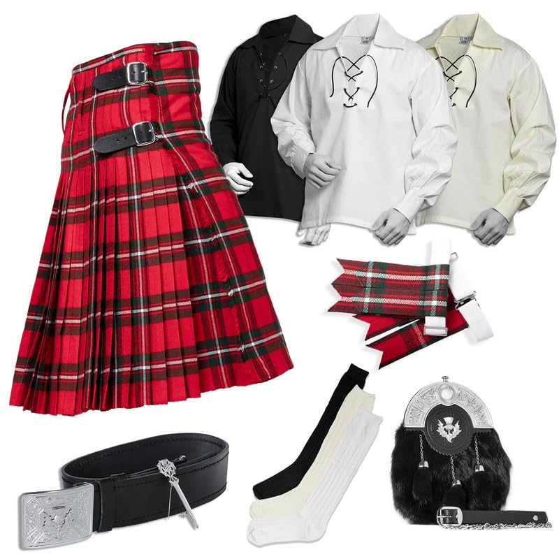 BELGLY Scottish Kilt for Men - 08 Pcs Kilt Accessories for Men, Scottish Outfit,MacGregor 40''