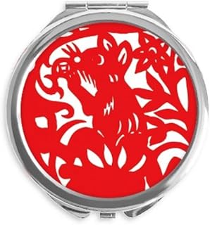 Paper-cut Rat Animal China Zodiac Hand Compact Mirror Round Portable Pocket Glass