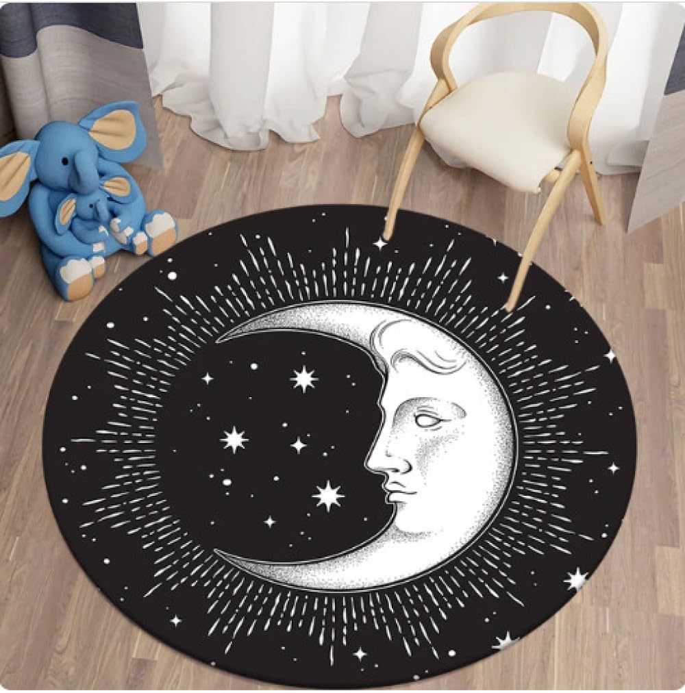 HOWENG Moon Phase Flower Round Rugs, Yoga Meditation Mat, Home Print Decorate Carpet, Mysterious Tarot Floor Mats 200cm
