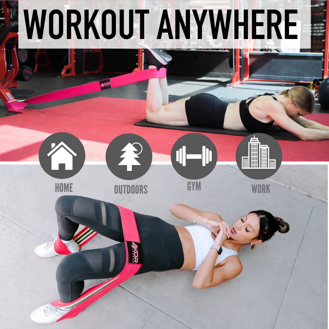 4KOR Fitness Bande de résistance en boucle, 127 x 7,6 cm, fabriquée en tissu antidérapant confortable, parfaite pour la physiothérapie, le yoga et la construction de fessiers