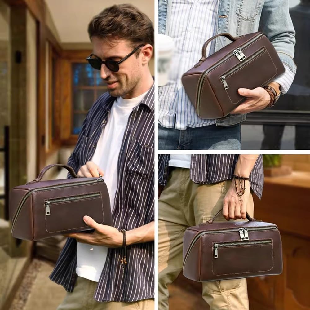 Borsa da Viaggio da Toilette da Uomo in Pelle – Kit da Barba Fatto a Mano, Spazio spazioso e Maniglia for Il Trasporto – Borsa da Viaggio in Pelle for Uomo e Donna