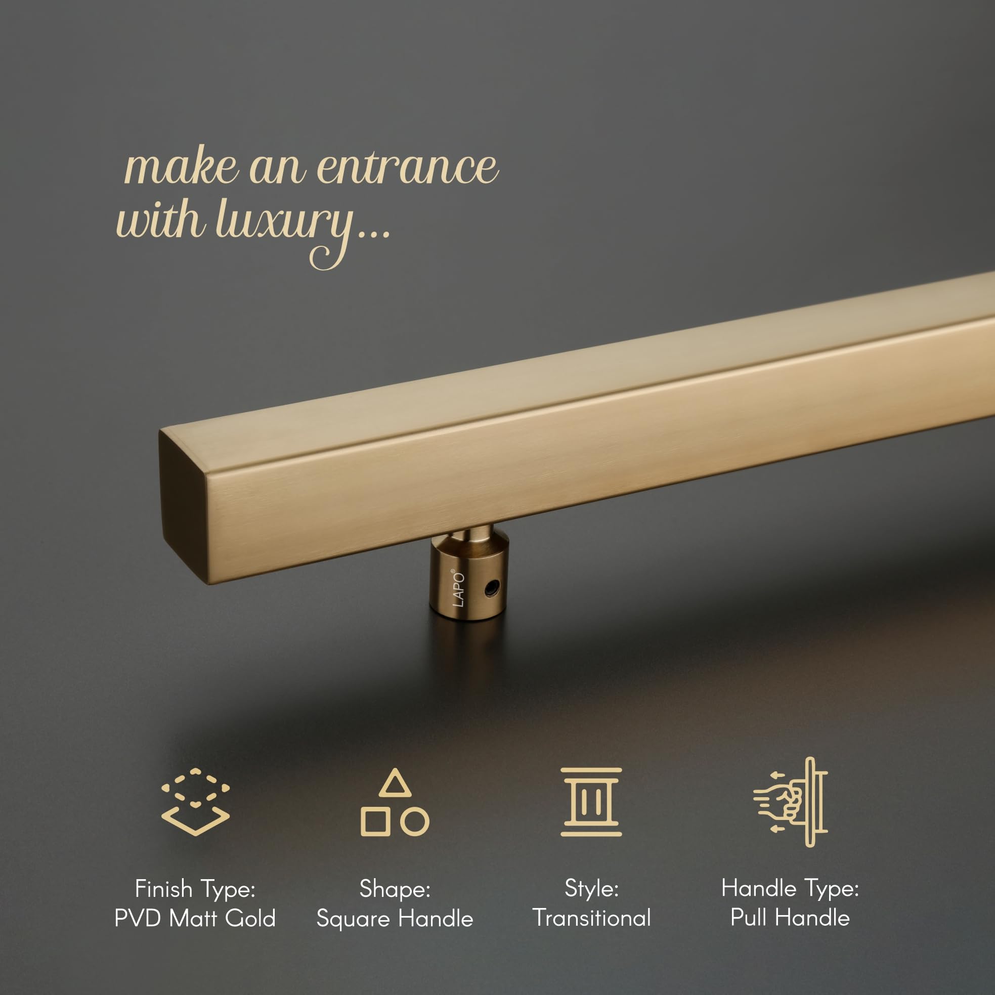 LAPO Pull Push Handle for Main Entrance | 24 Inch Stainless Steel Pull Handle | Gold Finish | Supports 30โ100mm Door Thickness |Ideal for Wooden & Glass Doors| 3 Years Warranty 4