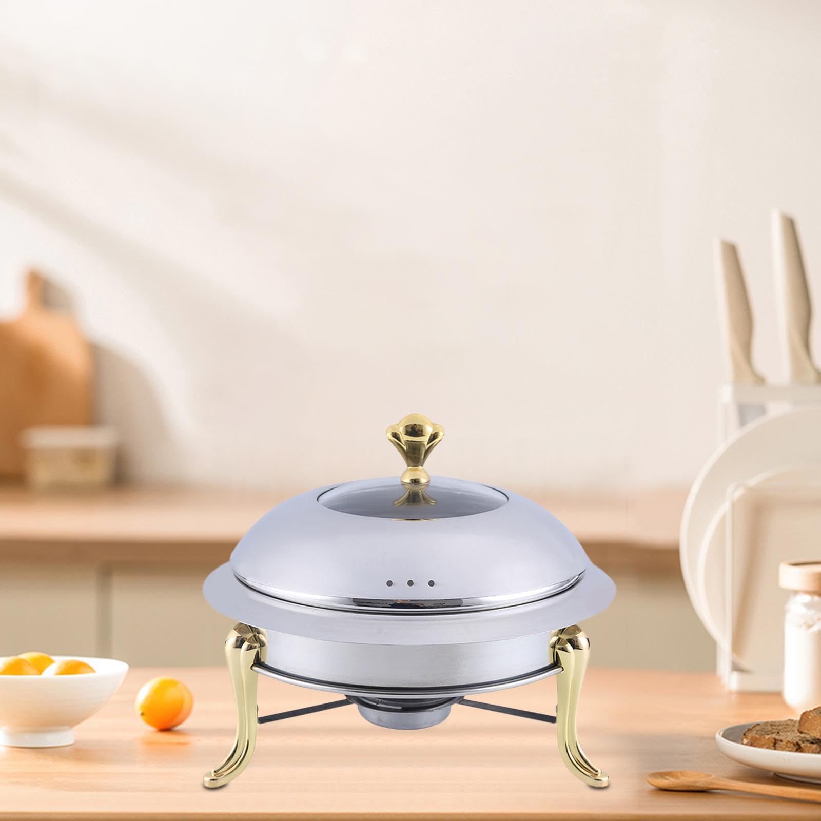 Edelstahl Chafing Dish Buffet mit Abnehmbarer Sicherheitsabdeckung Tragbarer Warmhaltebehälter für Speisen mit Brennpaste für Firmenfeiern, golden