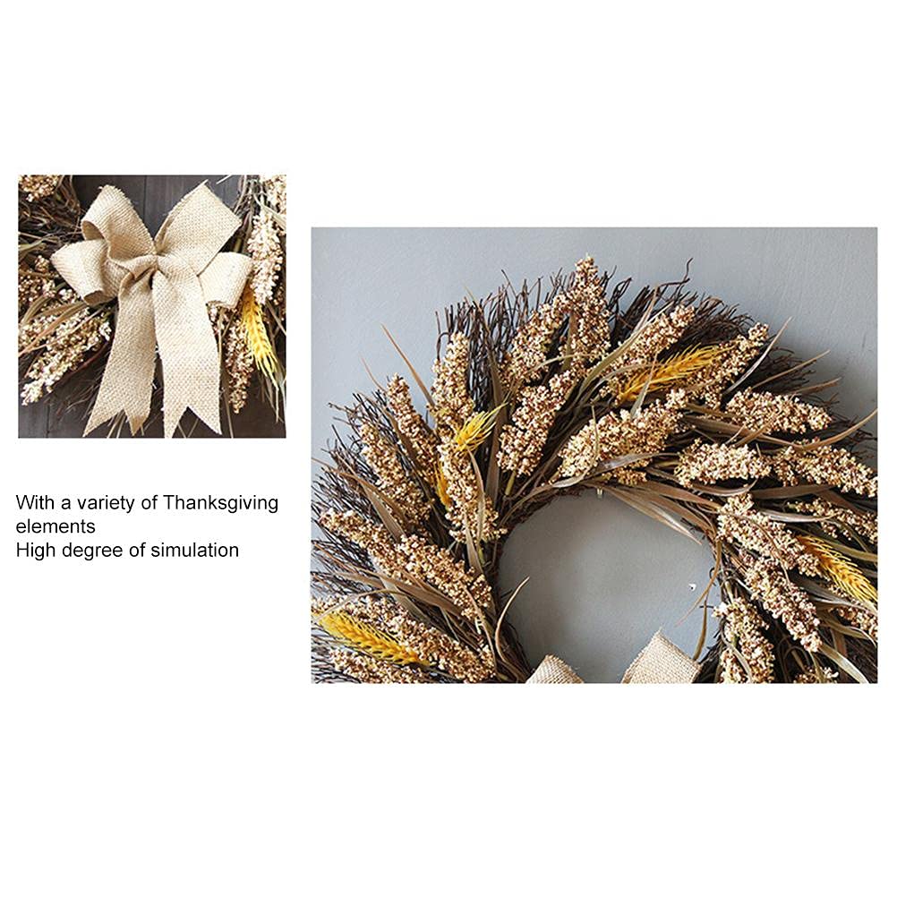 Couronne de blé artificiel - Couronne de céréales artificielles - Couronne de porte - Couronne murale - Décoration à suspendre - Pour fête, mariage, Thanksgiving - 50 cm