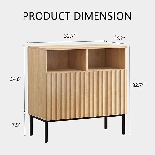 Miniatura 2 de Oxford - Armario de almacenamiento estriado, aparador buffet Credenza con puertas y estantes, consola decorativa para sala de estar, comedor,