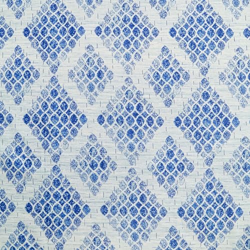 Image of Swayam Pure Cotton King Fitted Bedsheet with 2 Pillow Covers | 160 TC Soft Breathable Bed Sheet | Geometric Printed | Size 72 x 78 x 10 inch | Comfortable & Durable for Bedroom - Blue & Cream