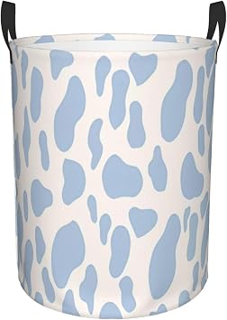 Blue Cow Print Laundry Basket Waterproof Clothes Organizer Basket Collapsible Laundry Hamper Toy Storage Bin With Handle Small
