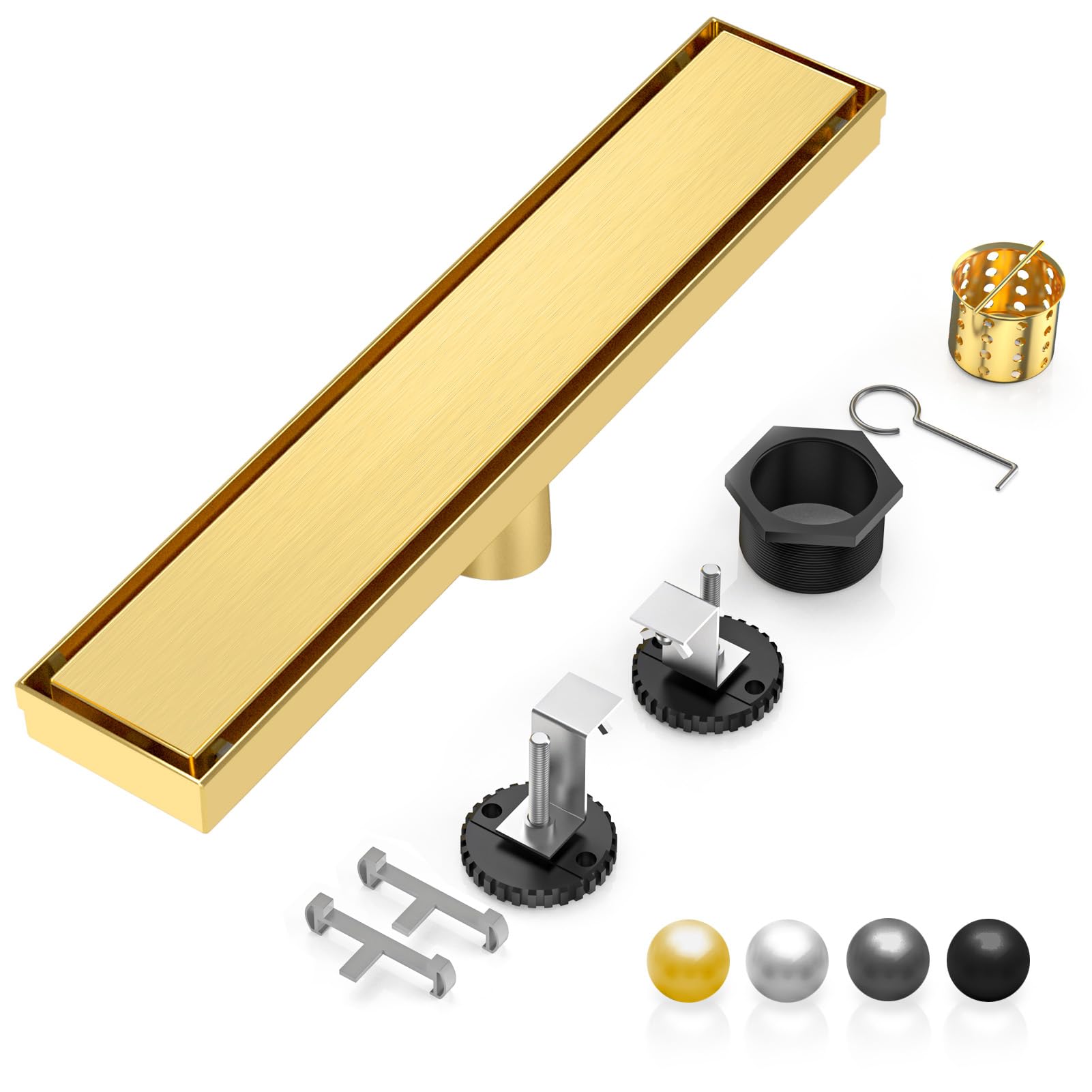 DLONE® Linear Shower Drain - 18 Inch Brushed Gold, with Tile Insert Panel